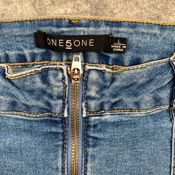 One 5 One Jean Skirt Womens Large Stretch Gold Zip‎ Front - Picture 3 of 8